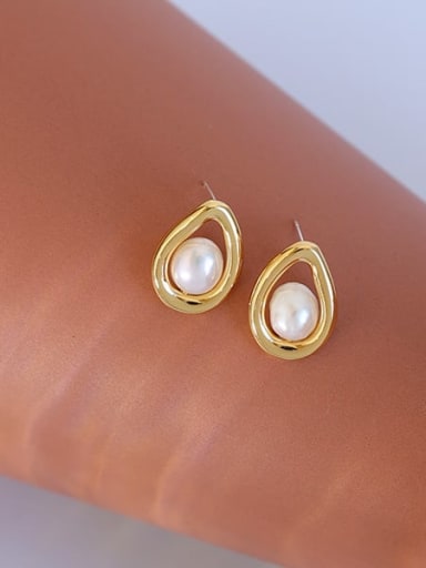 Brass Imitation Pearl Water Drop Vintage Stud Earring