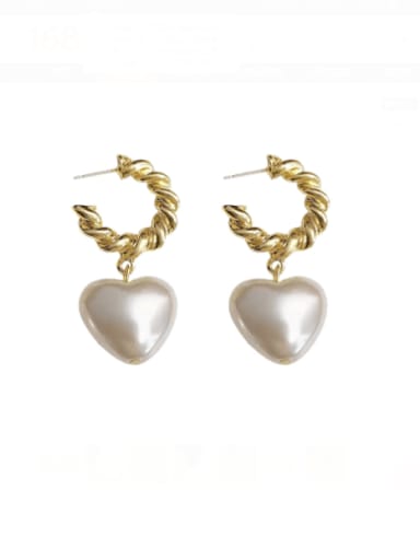 Brass Freshwater Pearl Heart Vintage Drop Earring