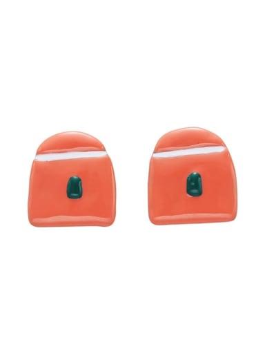 Orange earrings Brass Enamel Geometric Cute Stud Earring