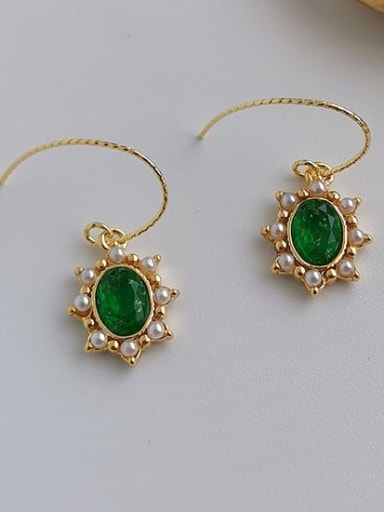 Green Crystal Brass Imitation Pearl Geometric Vintage Hook Trend Korean Fashion Earring