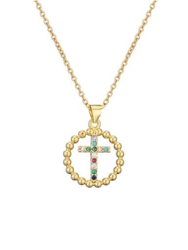Brass Cubic Zirconia Cross Vintage Geometric Pendant Necklace