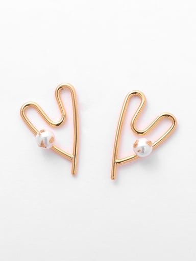 Gold (small) Brass Imitation Pearl Heart Vintage Stud Earring