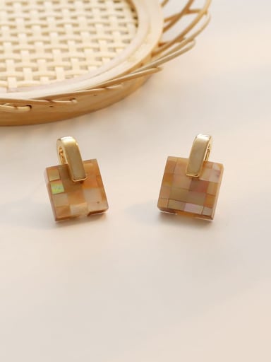Dark yellow lattice Copper Acrylic Geometric Ethnic Drop Trend Korean Fashion Earring