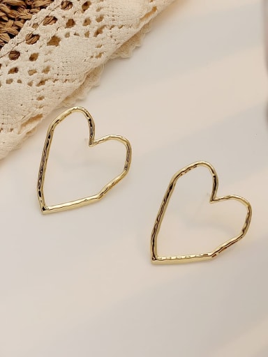 14K  gold Copper Hollow Heart Minimalist Stud Trend Korean Fashion Earring