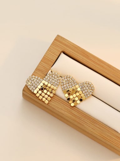 Copper Cubic Zirconia Heart Minimalist Stud Trend Korean Fashion Earring