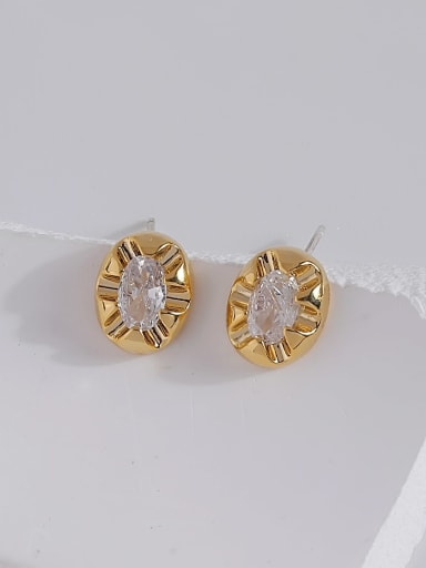 16k gold [white] Brass Cubic Zirconia Geometric Vintage Stud Earring