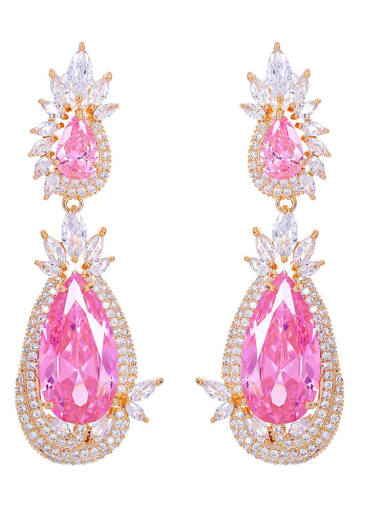 pink Brass Cubic Zirconia Water Drop Luxury Drop Earring