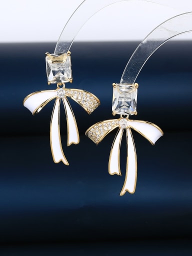 18k white Brass Cubic Zirconia Enamel Bowknot Dainty Stud Earring