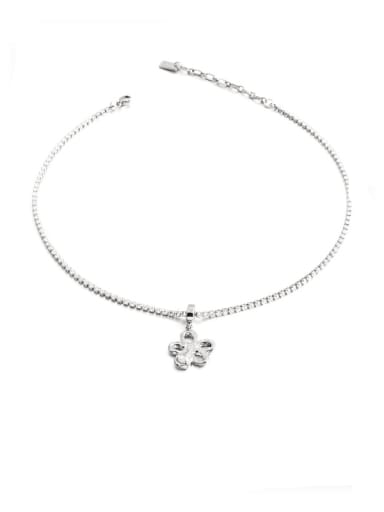 Titanium Steel Cubic Zirconia Flower Vintage Necklace