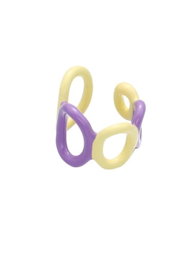 Purple and yellow hollowed out Brass Enamel Geometric Minimalist Band Ring