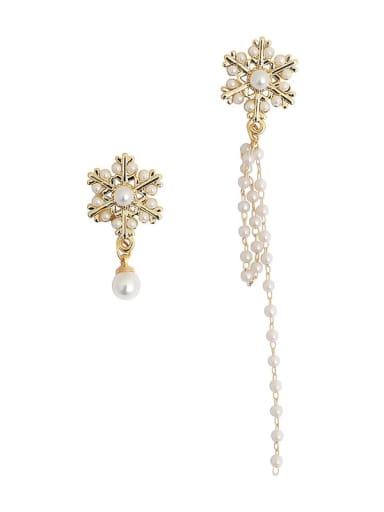 Brass Imitation Pearl  Asymmetrical Flower  Tassel Minimalist Drop Earring