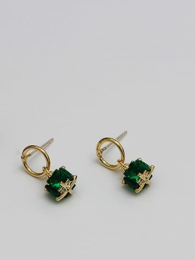 14K gold green crystal Copper Cubic Zirconia Geometric Dainty Drop Trend Korean Fashion Earring