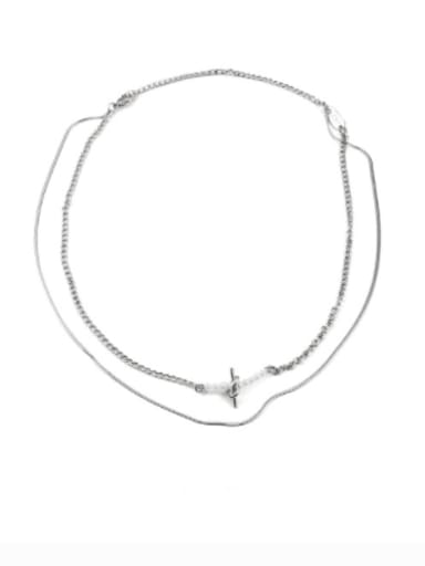 Titanium Steel Imitation Pearl Geometric Vintage Multi Strand Necklace