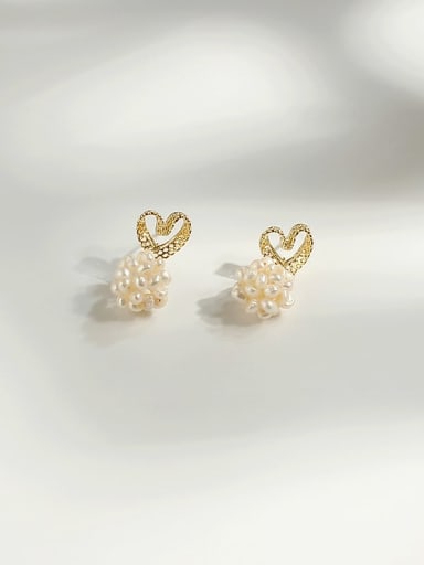 Copper Imitation Pearl Heart Cute Drop Trend Korean Fashion Earring