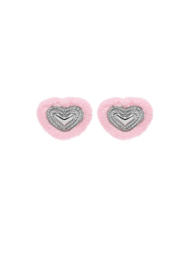 Pink wool style Brass Velvet Heart Hip Hop Stud Earring