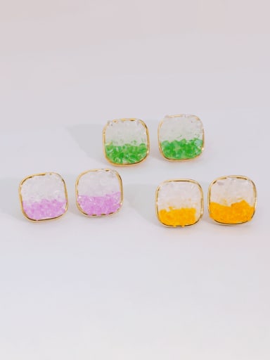 Brass Synthetic Crystal Square Minimalist Stud Earring