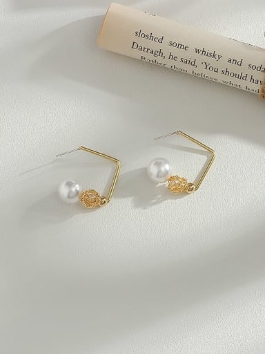 gold Copper Imitation Pearl Ball Minimalist Stud Trend Korean Fashion Earring