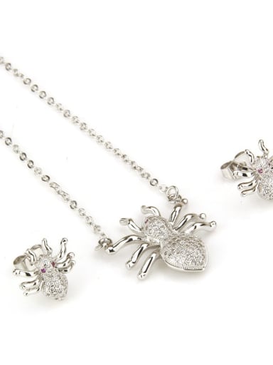 Brass  Cubic Zirconia Insect Earring and Necklace Set