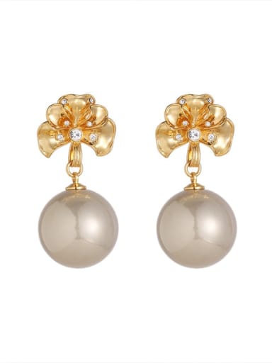 Brass Imitation Pearl Flower Dainty Stud Earring