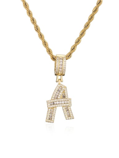 Brass Cubic Zirconia  Vintage  Letter  Pendant Necklace