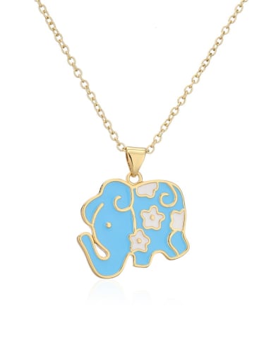 21406 Brass Enamel Elephant Vintage Necklace