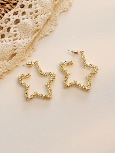 14K gold Copper Fashionable and irregular Pentagram  hollow Trend Korean Fashion Earrings