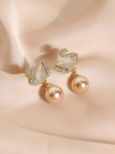 Brass Cubic Zirconia Swan Cute Drop Earring