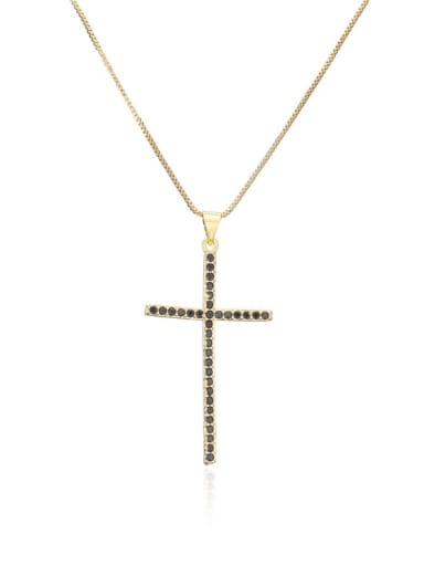 21110 Brass Cubic Zirconia Cross Vintage Regligious Necklace