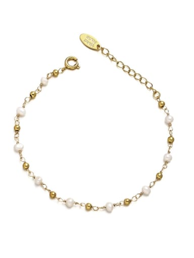Brass Imitation Pearl Irregular Minimalist Link Bracelet