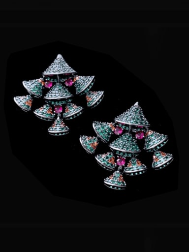 Brass Cubic Zirconia Multi Color Tree Statement Cluster Earring
