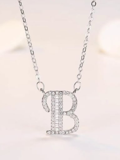 XL60392 B Brass Cubic Zirconia Letter Minimalist Necklace