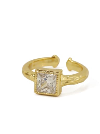 square Brass Cubic Zirconia Geometric Vintage Band Ring