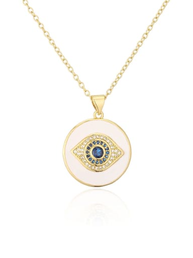 21991 Brass Cubic Zirconia Enamel Eye  Vintage Round Pendant Necklace
