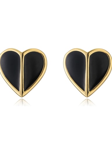 41635 Brass Enamel Heart Minimalist Stud Earring