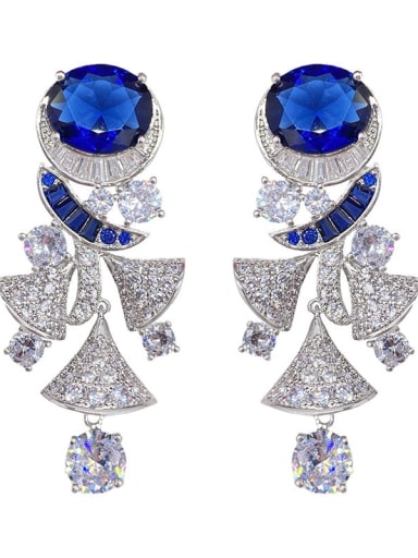 Sapphire luxury Brass Cubic Zirconia Irregular Luxury Cluster Earring