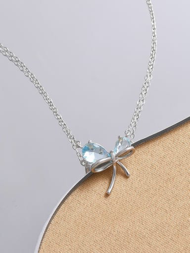 Steel color XL62531 Brass Cubic Zirconia Bowknot Dainty Necklace