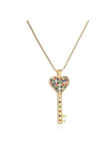 Brass Cubic Zirconia Key Vintage Necklace