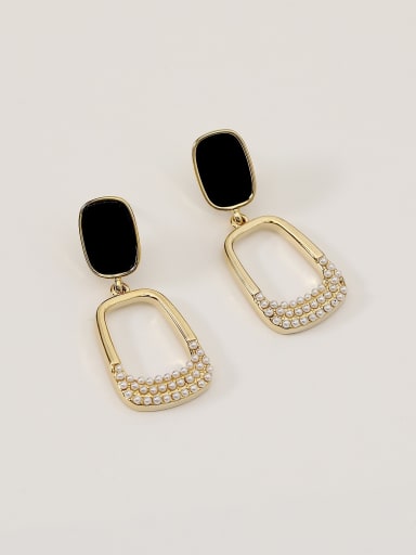 14k Gold+ Pearl Brass Imitation Pearl Geometric Vintage Drop Trend Korean Fashion Earring