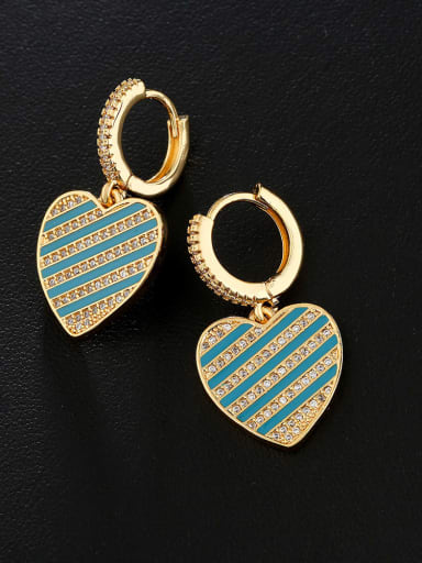 41327 Brass Cubic Zirconia Heart Vintage Huggie Earring
