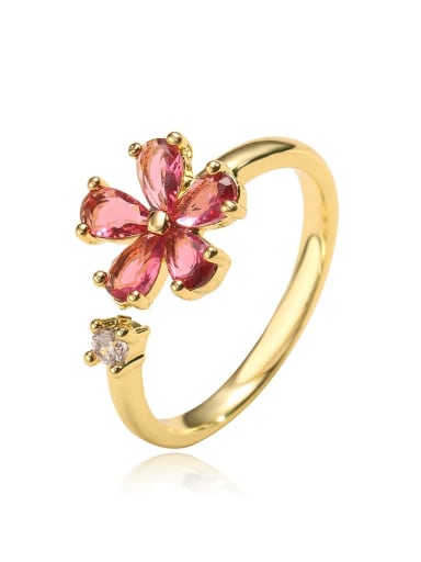 12362 Brass Cubic Zirconia Flower Classic Band Ring