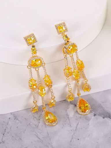 Yellow Brass Cubic Zirconia Geometric Luxury Cluster Earring