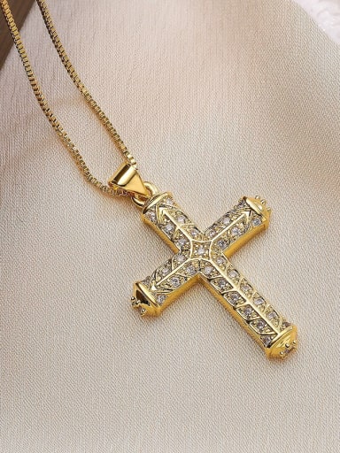 24266 Brass Cubic Zirconia Cross Vintage Regligious Necklace