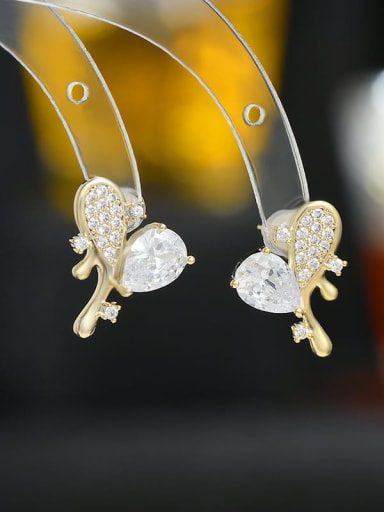 Gold ED65761 Brass Cubic Zirconia Heart Dainty Stud Earring