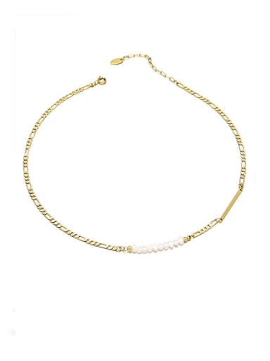 Brass Freshwater Pearl Vintage Asymmetrical Chain Necklace