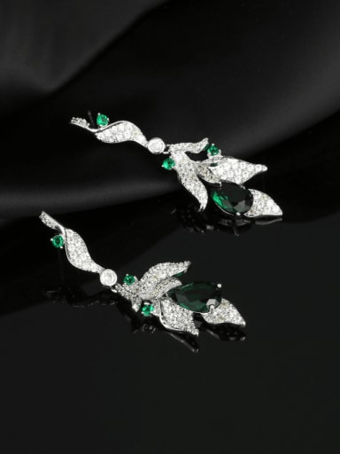 green Brass Cubic Zirconia Flower Luxury Cluster Earring