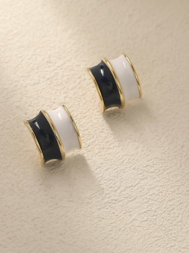 14K gold ink blue + white Brass Enamel Geometric Vintage Stud Trend Korean Fashion Earring