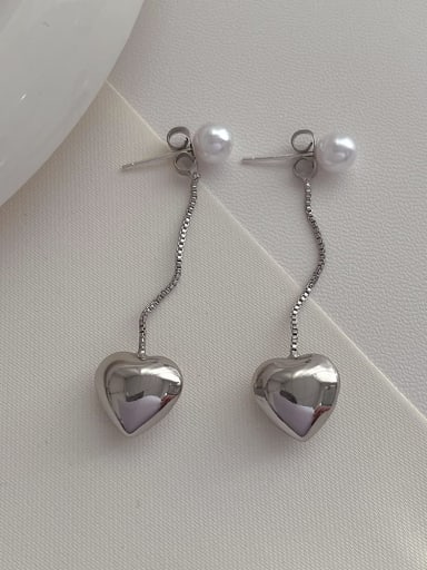 G46 platinum Brass Imitation Pearl Heart Minimalist Drop Earring