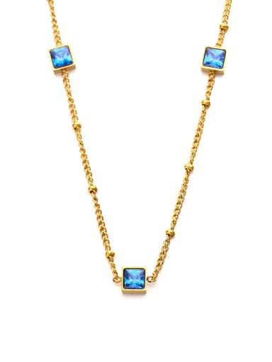 Golden +blue Titanium Steel Cubic Zirconia Geometric Minimalist Necklace