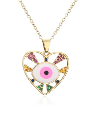 21753 Brass Cubic Zirconia Enamel Heart Vintage Necklace