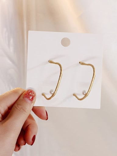 Dumb gold Copper Imitation Pearl Geometric Minimalist Stud Trend Korean Fashion Earring